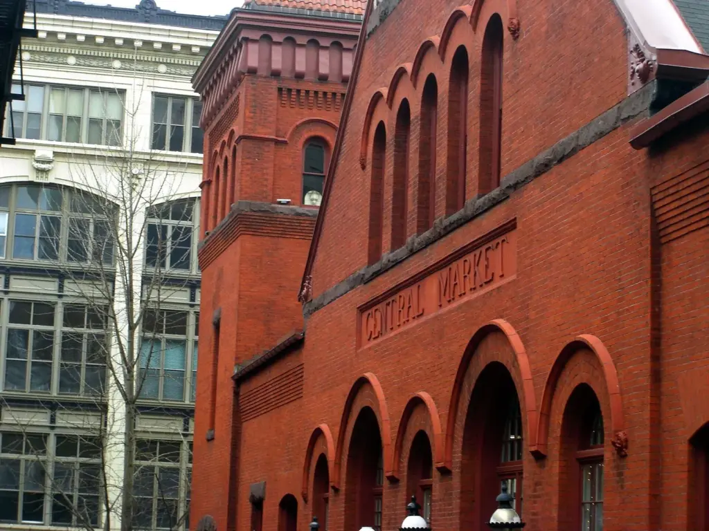 The red-brick towers and arched entrances of Lancaster Central Market