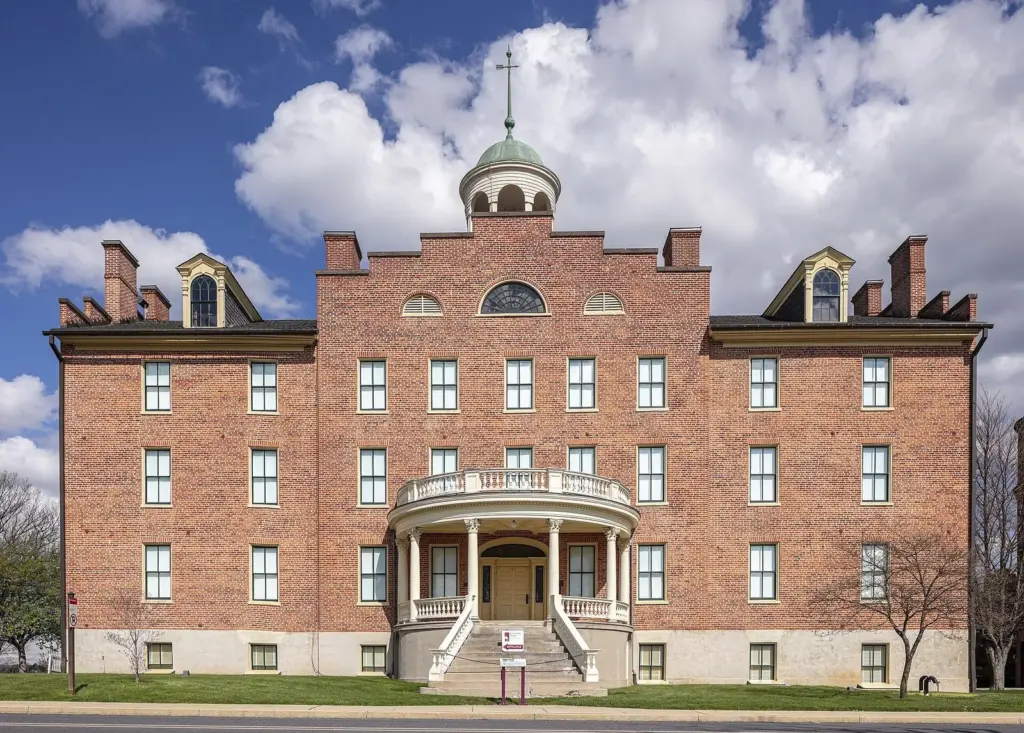 The brick Schmucker Hall with its white cupola, home of the Seminary Ridge Museum