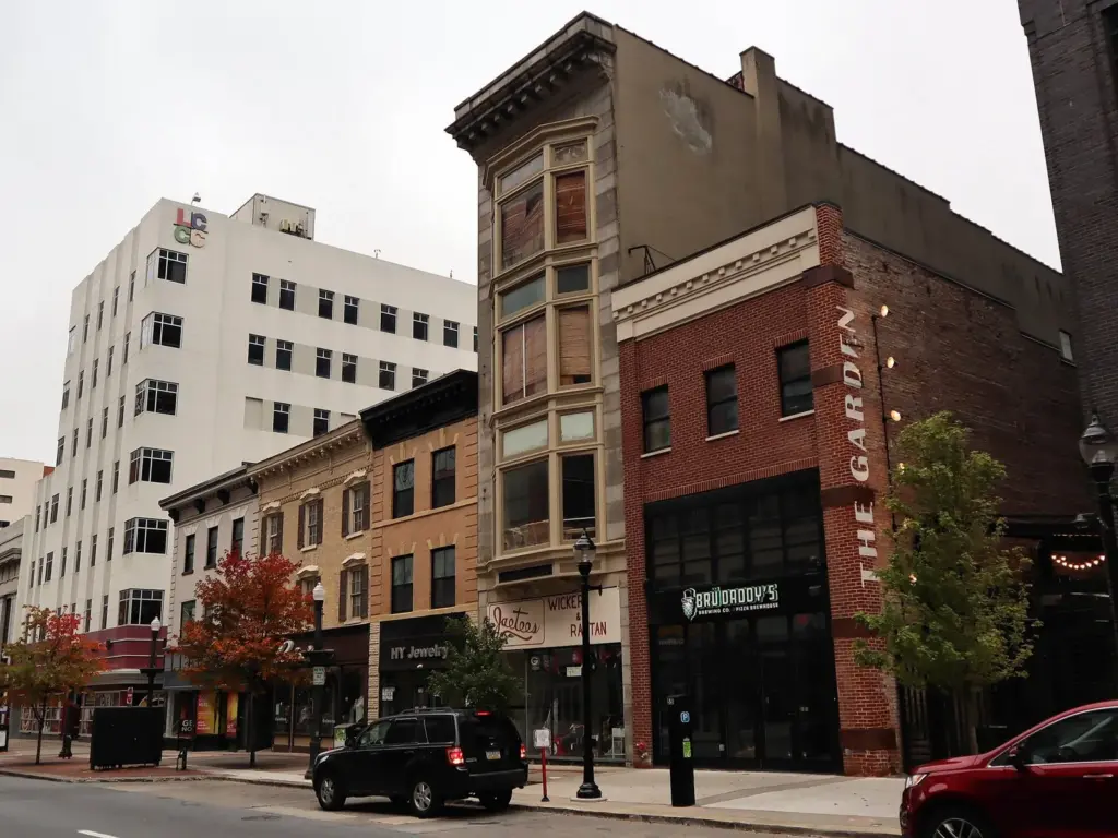 Restored brick and stone storefronts on the 800 block of Hamilton Street in downtown Allentown